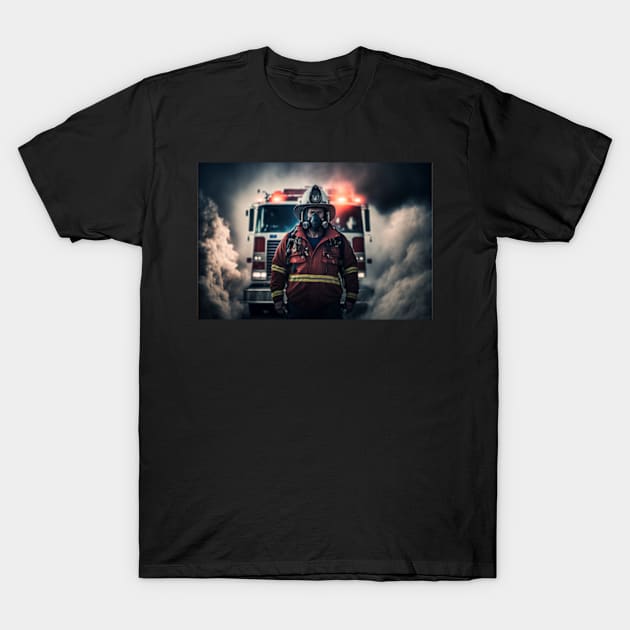 Fireman in front of the truck T-Shirt by SmartPics